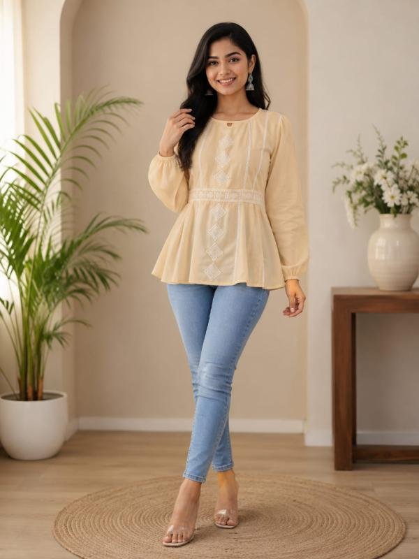 Women’s Elegant Solid Peplum Top with Full Sleeves