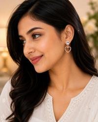 Rose Gold Crystal Heart Drop Earrings for Women & Girls | Elegant Party Wear Earrings