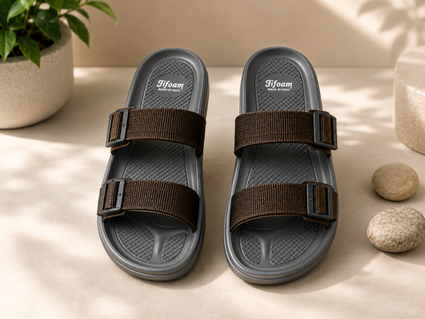 Men's Adjustable Double Strap Casual Sandals | Lightweight & Comfortable Daily Wear Slippers (Grey/Brown)