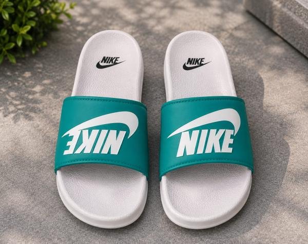 Men's Teal & White Casual Slide Slippers | Soft Cushioned Lightweight Slip-On Sandals