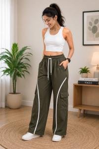 Women's Olive Green Wide Leg Cargo Palazzo Pants | High Waist Solid Casual Cargo Pants