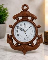 Gold Quartz Anchor Design Analog Table Clock | Vintage Decorative Desk Clock | Brown Finish