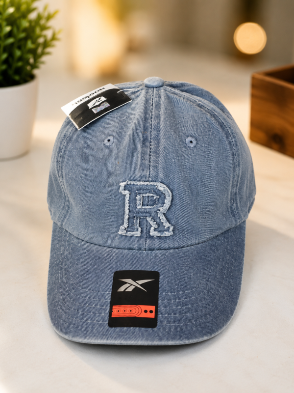 Unisex Light Blue Washed Cotton Embroidered "R" Baseball Cap