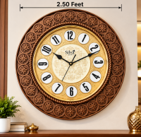 Silva Quartz Designer Round Wall Clock 2.50 Feet, Antique Brown & Golden Decorative Wall Clock for Living Room, Hall and Office