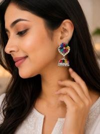 Multicolor Floral Jhumka Earrings for Women & Girls | Traditional Oxidized Party Wear Earrings