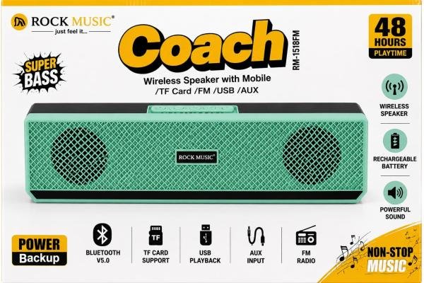 Rock Music Coach RM-151BFM Wireless Bluetooth Speaker | Super Bass | TF Card, USB, AUX & FM Radio | Rechargeable Portable Speaker