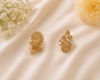 Elegant Gold-Tone Champagne Crystal and Iridescent Brooch Pin (Set of 2)