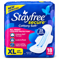 Stayfree Secure Cottony Sanitary Napkin with Wings XL, 18 Pads