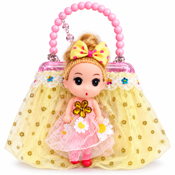 Girls Doll Handbag with Beaded Handle | Cute Princess Doll Party Purse for Kids