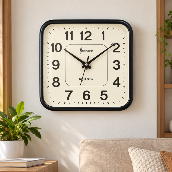 Siddharth Quartz 93NG Black Square Analog Wall Clock