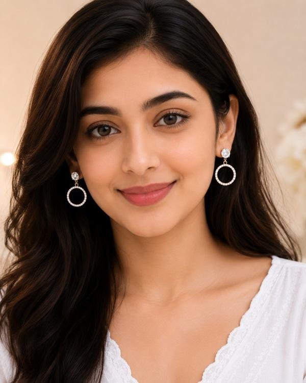 Rose Gold Crystal Hoop Drop Earrings for Women & Girls | Elegant Party Wear Earrings