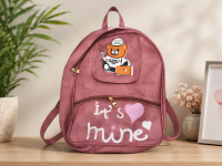 Cute Teddy Bear & "It's Mine" Printed Casual & School Backpack for Girls (Dusty Rose Pink)