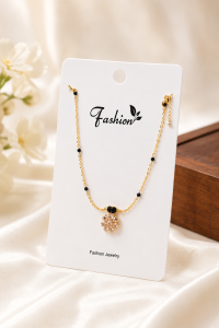 Women’s Gold Plated Black Beaded Floral Pendant Necklace