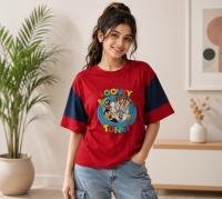 Title: Women’s Red Cartoon Print Oversized T-Shirt
