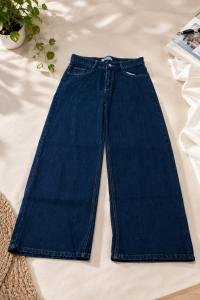 Women’s Dark Blue Wide Leg Jeans | High Waist Casual Denim Trousers