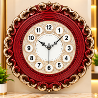 Premium Decorative Round Wall Clock – Maroon & Golden Antique Design