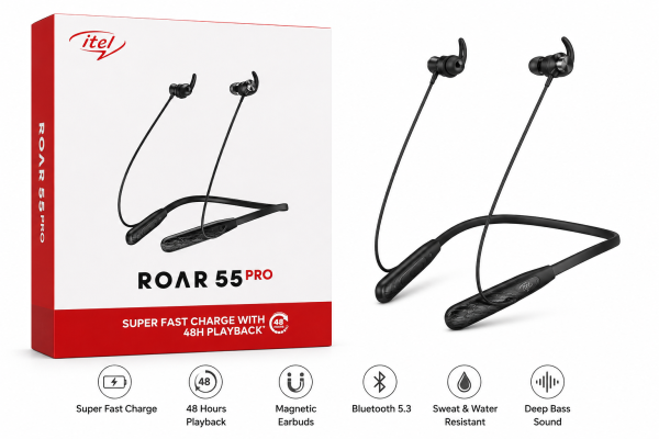 itel ROAR 55 Pro Wireless Bluetooth Neckband with 48 Hours Playback & Fast Charging