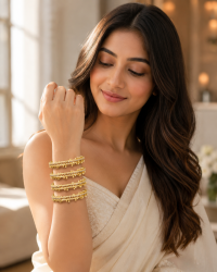 Traditional Gold-Tone Designer Punjabi Bangles Set for Women | Stone Studded Ethnic Kada (Set of 4)