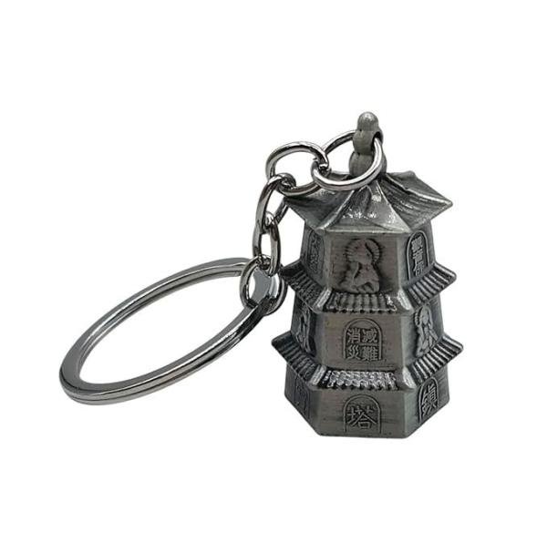Antique Pagoda Temple Design Metal Keychain | Traditional Key Ring | Bag Charm