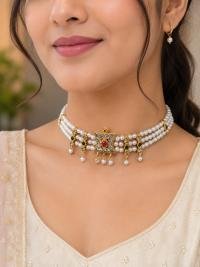 Traditional Pearl Choker Necklace for Women | Gold-Plated Kundan Choker | Ethnic Wedding & Festive Jewelry