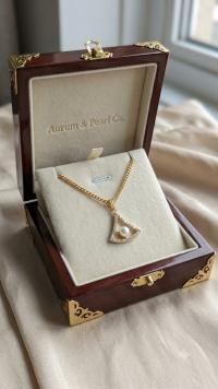 Elegant Pearl Triangle Pendant Necklace for Women | Gold-Plated Crystal Charm
