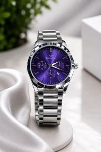 V9 Collection Premium Purple Dial Stainless Steel Analog Watch