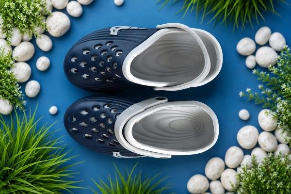 Unisex Navy Blue & Grey EVA Clogs | Lightweight Breathable Garden Shoes with Adjustable Heel Strap