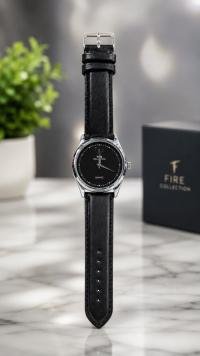 Fire Collection Black Leather Strap Watch