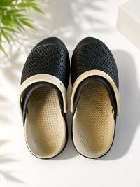 Unisex Black & Beige Lightweight EVA Clogs | Breathable Slip-On Garden Shoes with Adjustable Heel Strap