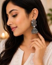 Oxidized Silver Mirror Jhumka Earrings for Women & Girls | Traditional Ethnic Party Wear Earrings