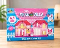 Kids Pink Dollhouse Play Set with Furniture & Openable Doors |