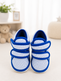 Baby Boys & Girls Soft Cotton Prewalker Shoes | Blue & White | Anti-Slip Newborn First Walking Shoes