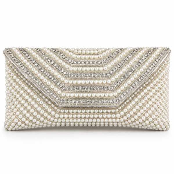 Elegant Pearl & Stone Work Clutch Bag for Women | Stylish Party & Wedding Handbag