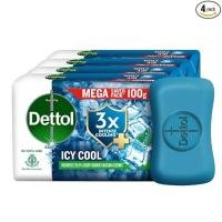 Dettol Icy Cool Bathing Soap Bar With 3x intense cooling (400gm), 100gm - Pack of 4