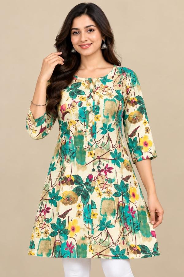 Floral Printed Rayon Kurti for Women – Full Sleeve Casual Ethnic Wear