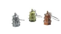 Antique Pagoda Temple Metal Keychain Set | Traditional Key Ring | Multicolor Pack of 3