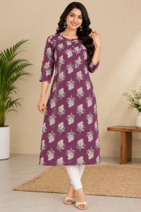 Women’s Purple Floral Printed Kurti | Stylish Daily Wear Ethnic Kurti