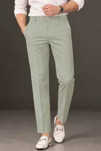 Men's Solid Regular Fit Formal Trousers – Light Green