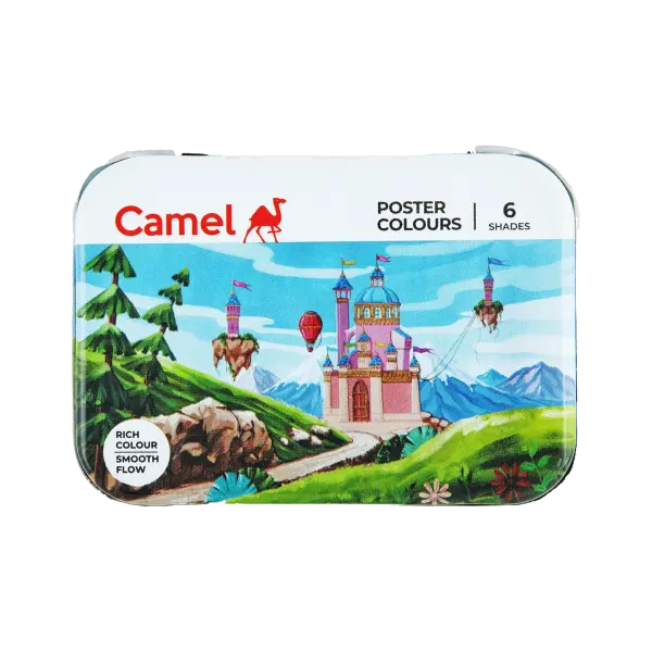 Camel Poster Colours Set, 6 Vibrant Shades with Smooth Flow, Durable Tin Pack
