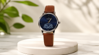 Maxima Classic Analog Watch with Blue Lotus Dial and Brown Leather Strap
