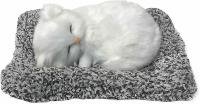 Sleeping White Breathing Plush Cat Toy with Soft Cushion