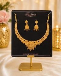 Traditional Gold-Plated Antique Necklace Set with Matching Earrings | Ethnic Bridal Jewellery for Women