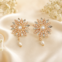 Elegant Floral Crystal and Pearl Brooch Pin (Set of 2) by Ruby