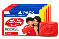 Lifebuoy Total Antibacterial Soap | Silver Shield Formula | 100% Stronger Germ Protection | 4 Pack 164g