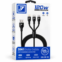 ONE CB-52 3-in-1 Fast Charging & Data Sync Cable 120W, 120cm Braided Cable
