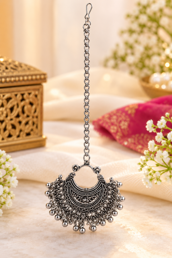 Oxidized Silver Traditional Maang Tikka for Women & Girls