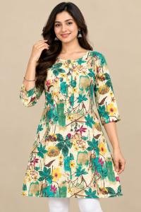 Floral Printed Rayon Kurti for Women – Full Sleeve Casual Ethnic Wear
