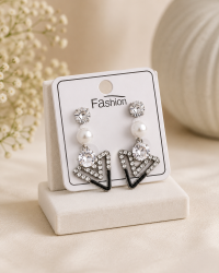 Geometric Crystal & Pearl Drop Statement Earrings
