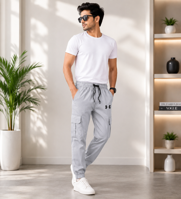 Men's Elastic Waist Cargo Jogger Pants with Drawstring & Cuffed Ankle