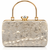 Women’s Premium Silver Glitter Clutch with Crystal Lock & Gold Handle | Stylish Party & Wedding Handbag